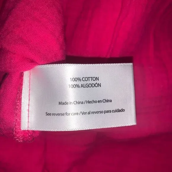 Three Dots Womens Medium Pullover Top Fushia Pink Short Sleeve Gauze Cotton NWT - Picture 7 of 7